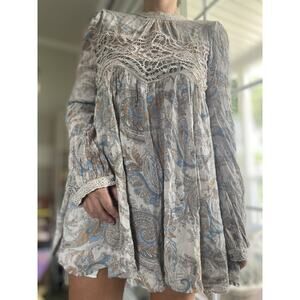 Free People Sweet Thing Tunic Dress Cutout Back Boho Tea Combo S/P